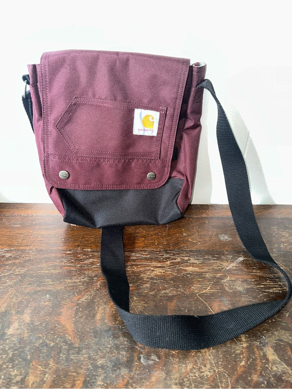 Carhartt Maroon Canvas Messenger Bag with Black Base